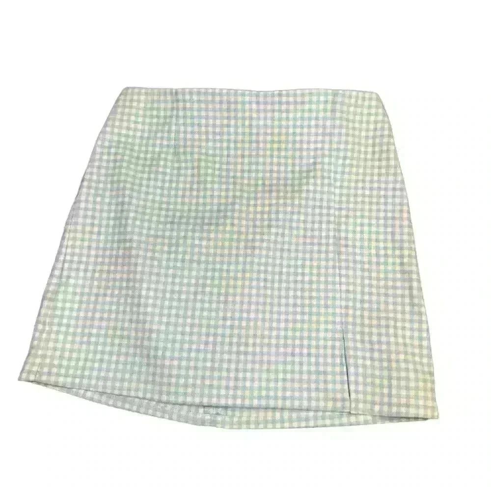Blue and white checkered mini skirt. Can be a kids 14-18 or a womens small adult